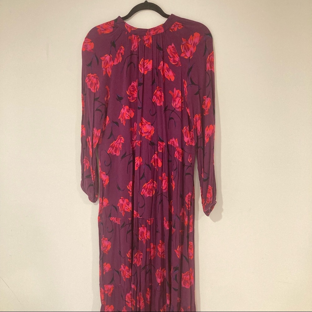 Purple floral midi summer dress Flowy